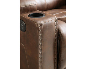 Signature Design by Ashley Owner's Box Faux Leather Power Reclining Sofa with Adjustable Headrest, Brown