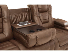 Load image into Gallery viewer, Signature Design by Ashley Owner&#39;s Box Faux Leather Power Reclining Sofa with Adjustable Headrest, Brown
