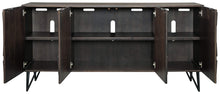 Load image into Gallery viewer, Signature Design by Ashley Chasinfield Urban Geometric Design TV Stand Fits TVs up to 70&quot;, 4 Cabinet Doors and 3 Adjustable Storage Shelves, Dark Brown
