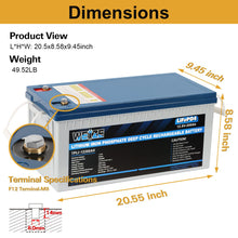 Load image into Gallery viewer, Weize 12V 200Ah LiFePO4 Lithium Battery, Built-in Smart BMS, 8000+ Deep Cycles, Low Temperature Protection Rechargable Battery Perfect for RV, Solar, Marine, Overland/Van, and Off Grid Applications
