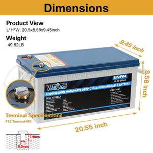 Weize 12V 200Ah LiFePO4 Lithium Battery, Built-in Smart BMS, 8000+ Deep Cycles, Low Temperature Protection Rechargable Battery Perfect for RV, Solar, Marine, Overland/Van, and Off Grid Applications