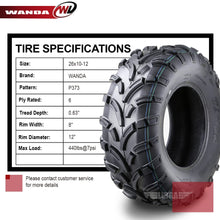 Load image into Gallery viewer, WANDA Set of 2 ATV/UTV Tires 26x10-12 /6PR P373-10258...
