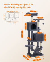 Load image into Gallery viewer, Feandrea Cat Tree, 61-Inch Cat Tower for Indoor Cats, Plush Multi-Level Cat Condo with 5 Scratching Posts, 2 Perches, 2 Caves, Hammock, 2 Pompoms, Smoky Gray UPCT192G01
