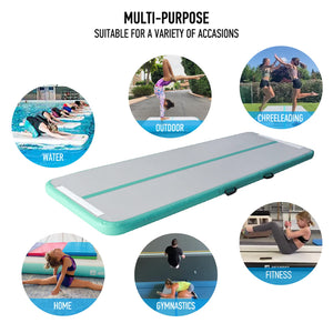 AKSPORT Gymnastics Air Mat Tumble Track Tumbling Mat Inflatable Floor Mats with Air Pump for Home Use/Tumble/Gym/Training/Cheerleading/Parkour/Beach/Park/Water(Mint Green, 9.84ft)