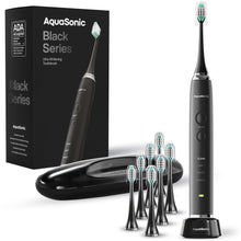 Load image into Gallery viewer, Aquasonic Black Series Ultra Whitening Toothbrush – ADA Accepted Electric Toothbrush- 8 Brush Heads &amp; Travel Case – 40,000 VPM Electric Motor &amp; Wireless Charging - 4 Modes w Smart Timer
