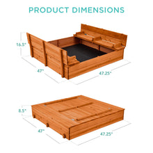 Load image into Gallery viewer, Best Choice Products Kids&#39; Outdoor Wooden Sandbox Large, Cedar Wood with Foldable Bench Seats and Sand Protection, Bottom Liner Included - Brown
