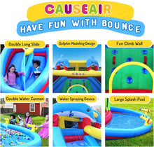 Load image into Gallery viewer, Causeair Inflatable Water Slide with Bounce House,Dolphin Styling,Splashing Pool,Double Water Cannon,Climbing Wall,Heavy Duty GFCI Blower,Inflatable Water Park for Kids Backyard Summer
