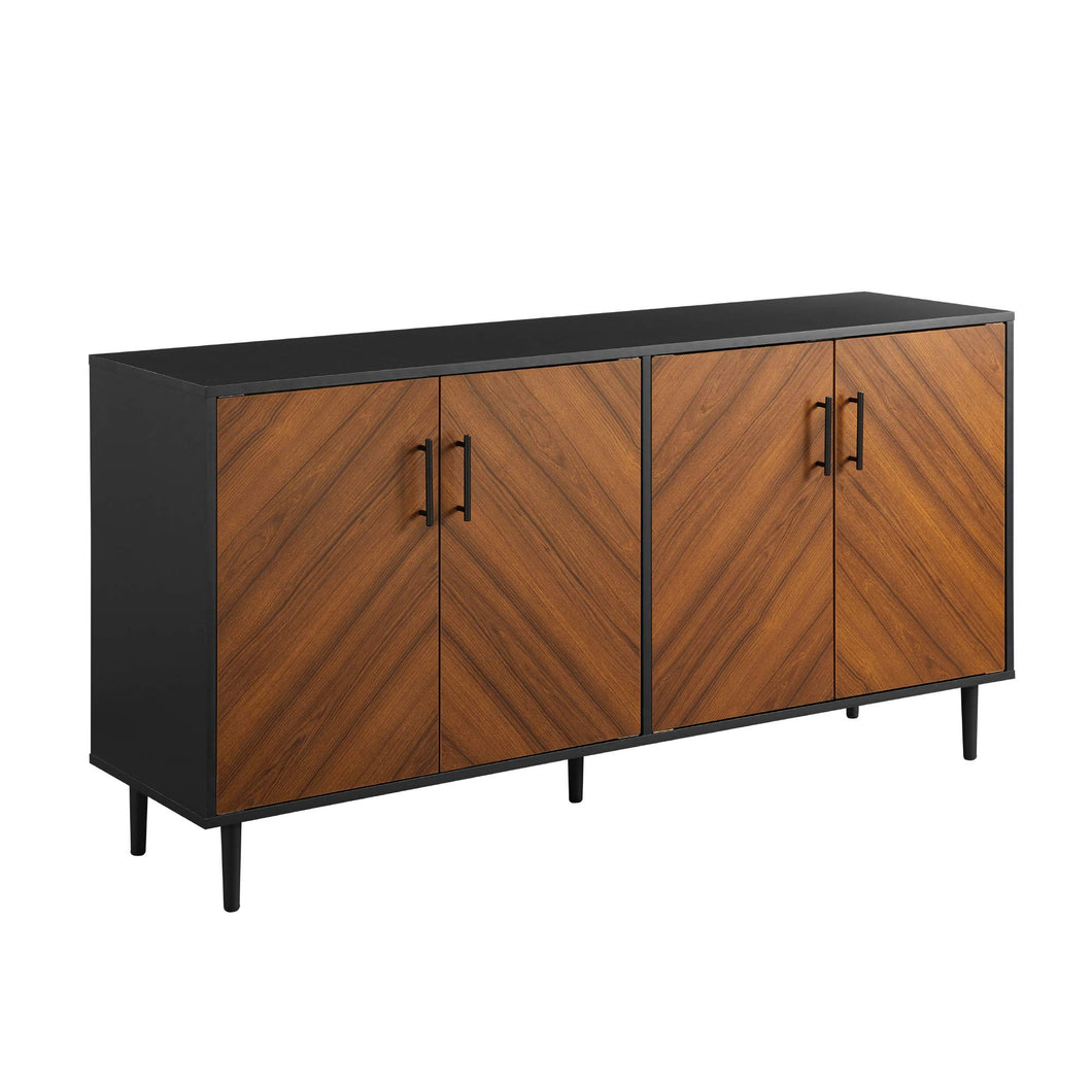 Walker Edison Caye Modern 4 Door Bookmatch Buffet, 58 Inch, Acorn/Black