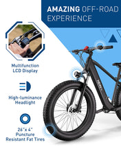 Load image into Gallery viewer, Hiboy P6 Electric Bike for Adults, 28MPH 62.1Miles Range 1000W Peak Motor 48V 13Ah Removable Battery Ebike, 26” x 4.0&quot; Fat Tire Electric Bicycle, Shimano 7 Speed, Hydraulic Suspension, UL Certified
