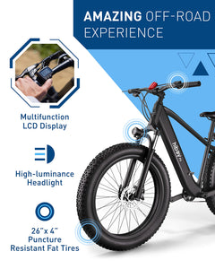 Hiboy P6 Electric Bike for Adults, 28MPH 62.1Miles Range 1000W Peak Motor 48V 13Ah Removable Battery Ebike, 26” x 4.0" Fat Tire Electric Bicycle, Shimano 7 Speed, Hydraulic Suspension, UL Certified