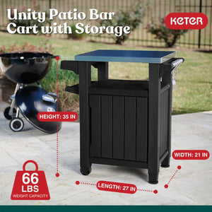 Keter Unity Outdoor Kitchen Portable Bar Cart BBQ Prep and Serving Station with Stainless Steel Top and Rolling Wheels, 40 Gallon, Graphite Grey