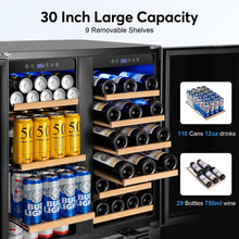 Load image into Gallery viewer, 30&quot; Wine and Beverage Refrigerator - Dual Zone Wine and Beverage Cooler, Under Counter/Freestanding Wine and Beer Fridge Holds 29 Bottles &amp; 110 Cans - Ideal for Home, Bar, and Office-Premium Cooling
