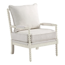 Load image into Gallery viewer, OSP Home Furnishings Kaylee Spindle Accent Chair with Antique Wood Frame, 26.5” W x 32.25” D x 37” H, White Linen Fabric
