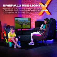 Load image into Gallery viewer, X Rocker Emerald RGB LED Youth Floor Rocking Video Gaming Chair with Headrest Speakers, Armrests, Foldable, Vegan Leather, 200 lbs Max, Amazon Exclusive, Black
