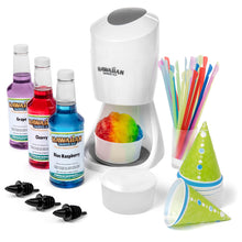 Load image into Gallery viewer, Hawaiian Shaved Ice Machine Kit - 3 Flavors, 25 Cups, Straws, Pourers, Ice Molds
