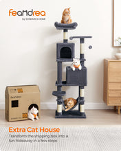 Load image into Gallery viewer, Feandrea Cat Tree, 61-Inch Cat Tower for Indoor Cats, Plush Multi-Level Cat Condo with 5 Scratching Posts, 2 Perches, 2 Caves, Hammock, 2 Pompoms, Smoky Gray UPCT192G01
