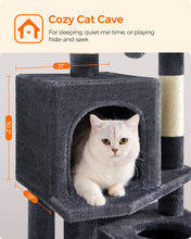 Load image into Gallery viewer, Feandrea Cat Tree, 61-Inch Cat Tower for Indoor Cats, Plush Multi-Level Cat Condo with 5 Scratching Posts, 2 Perches, 2 Caves, Hammock, 2 Pompoms, Smoky Gray UPCT192G01
