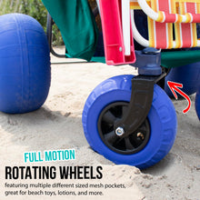 Load image into Gallery viewer, RollX Beach Cart with 4 Balloon Wheels for Sand, Foldable Storage Wagon with Rear 13 Inch Beach Tires, Front 7 Inch Beach Tires (Pump Included) (Seafoam)
