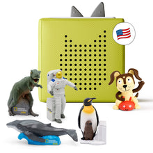 Load image into Gallery viewer, Toniebox Audio Player Starter Set with National Geographic Astronaut, Dinosaur, Whale, Penguin, and Playtime Puppy - Listen, Learn, and Play with One Huggable Little Box - Green
