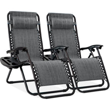 Load image into Gallery viewer, Best Choice Products Set of 2 Adjustable Steel Mesh Zero Gravity Lounge Chair Recliners w/Pillows and Cup Holder Trays, Gray
