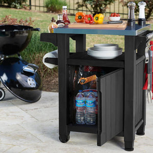 Keter Unity Outdoor Kitchen Portable Bar Cart BBQ Prep and Serving Station with Stainless Steel Top and Rolling Wheels, 40 Gallon, Graphite Grey