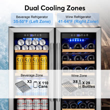 Load image into Gallery viewer, 30&quot; Wine and Beverage Refrigerator - Dual Zone Wine and Beverage Cooler, Under Counter/Freestanding Wine and Beer Fridge Holds 29 Bottles &amp; 110 Cans - Ideal for Home, Bar, and Office-Premium Cooling
