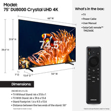 Load image into Gallery viewer, SAMSUNG 75-Inch Class 4K Crystal UHD DU8000 Series HDR Smart TV w/Object Tracking Sound Lite, Motion Xcelerator, Ultra Slim Design, Gaming Hub, Alexa Built-in (UN75DU8000, 2024 Model)
