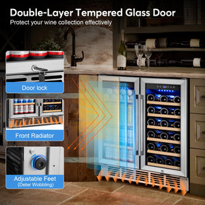 30" Wine and Beverage Refrigerator - Dual Zone Wine and Beverage Cooler, Under Counter/Freestanding Wine and Beer Fridge Holds 29 Bottles & 110 Cans - Ideal for Home, Bar, and Office-Premium Cooling