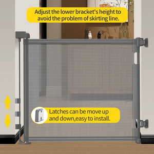 dearlomum Retractable Baby Gate,Mesh Baby Gate or Mesh Dog Gate,33" Tall,Extends up to 55" Wide,Child Safety Gate for Doorways, Stairs, Hallways, Indoor/Outdoor（Grey,33"x55"