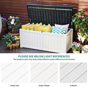 YITAHOME 120 Gallon Large Deck Box, Resin Outdoor Storage Box w/Lockable Black Lid for Outdoor Pillows, Garden Tools and Pool Supplies, Waterproof, Lockable, Grayish-White