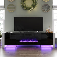 Load image into Gallery viewer, VanAcc 70&quot; Fireplace TV Stand with 36&quot; Electric Fireplace, High Gloss Entertainment Center with LED Lights, Modern Entertainment Stand for TVs up to 80&quot;, Black
