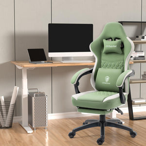 Dowinx Gaming Chair Breathable Fabric Computer Chair with Pocket Spring Cushion, Comfortable Office Chair with Gel Pad and Storage Bag,Massage Game Chair with Footrest,Green