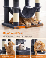 Load image into Gallery viewer, Feandrea Cat Tree, 61-Inch Cat Tower for Indoor Cats, Plush Multi-Level Cat Condo with 5 Scratching Posts, 2 Perches, 2 Caves, Hammock, 2 Pompoms, Smoky Gray UPCT192G01
