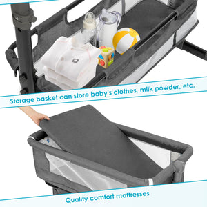 YADAQE Baby Bassinet, Baby Basinet Bedside Sleeper, Easy to Fold Portable Crib Side Bassinet 2024new Style Girl/boy bassinets (Dark Gray)