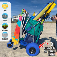 Load image into Gallery viewer, RollX Beach Cart with 4 Balloon Wheels for Sand, Foldable Storage Wagon with Rear 13 Inch Beach Tires, Front 7 Inch Beach Tires (Pump Included) (Seafoam)
