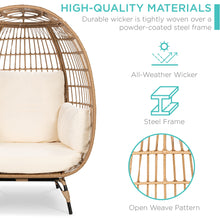 Load image into Gallery viewer, Best Choice Products Wicker Egg Chair, Oversized Indoor Outdoor Lounger for Patio, Backyard, Living Room w/ 4 Cushions, Steel Frame, 440lb Capacity - Ivory
