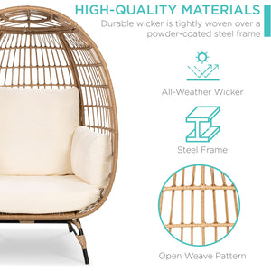 Best Choice Products Wicker Egg Chair, Oversized Indoor Outdoor Lounger for Patio, Backyard, Living Room w/ 4 Cushions, Steel Frame, 440lb Capacity - Ivory