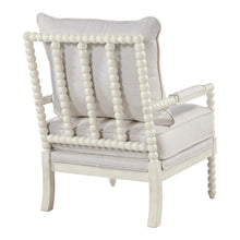 Load image into Gallery viewer, OSP Home Furnishings Kaylee Spindle Accent Chair with Antique Wood Frame, 26.5” W x 32.25” D x 37” H, White Linen Fabric
