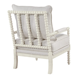 OSP Home Furnishings Kaylee Spindle Accent Chair with Antique Wood Frame, 26.5” W x 32.25” D x 37” H, White Linen Fabric