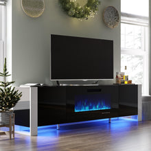 Load image into Gallery viewer, VanAcc 70&quot; Fireplace TV Stand with 36&quot; Electric Fireplace, High Gloss Entertainment Center with LED Lights, Modern Entertainment Stand for TVs up to 80&quot;, Black
