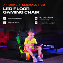 Load image into Gallery viewer, X Rocker Emerald RGB LED Youth Floor Rocking Video Gaming Chair with Headrest Speakers, Armrests, Foldable, Vegan Leather, 200 lbs Max, Amazon Exclusive, Black
