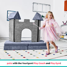 Load image into Gallery viewer, Yourigami Kids and Toddler Play Castle, Playroom Couch Add-On Set, Durable Modular Design, Mountain Gray
