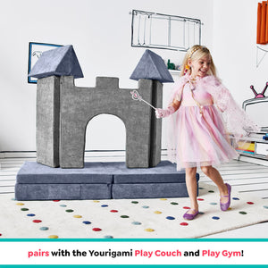 Yourigami Kids and Toddler Play Castle, Playroom Couch Add-On Set, Durable Modular Design, Mountain Gray