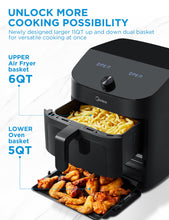 Load image into Gallery viewer, Midea Dual Basket Air Fryer Oven 11 Quart 8 in 1 Functions, Clear Window, Smart Sync Finish, Works with Alexa, Wi-Fi Connectivity, 50+ App Recipes for family meals, Bake, Roast, Grill, Broil, Toast
