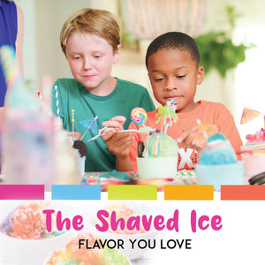 Hawaiian Shaved Ice Machine Kit - 3 Flavors, 25 Cups, Straws, Pourers, Ice Molds