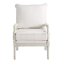 Load image into Gallery viewer, OSP Home Furnishings Kaylee Spindle Accent Chair with Antique Wood Frame, 26.5” W x 32.25” D x 37” H, White Linen Fabric
