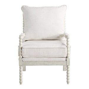 OSP Home Furnishings Kaylee Spindle Accent Chair with Antique Wood Frame, 26.5” W x 32.25” D x 37” H, White Linen Fabric