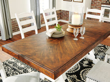 Load image into Gallery viewer, Signature Design by Ashley Valebeck Farmhouse Rectangular Extension Dining Table, Fits up to 8, White &amp; Brown
