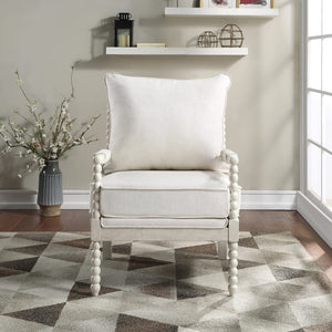 OSP Home Furnishings Kaylee Spindle Accent Chair with Antique Wood Frame, 26.5” W x 32.25” D x 37” H, White Linen Fabric