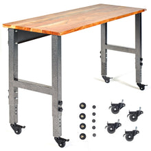 Load image into Gallery viewer, Fathers Day Gifts Fedmax Workbench - 48&quot; Wide Rolling Workbenches for Garage - Adjustable Height, Workshop Tool Bench, Metal with Acacia Wood Top
